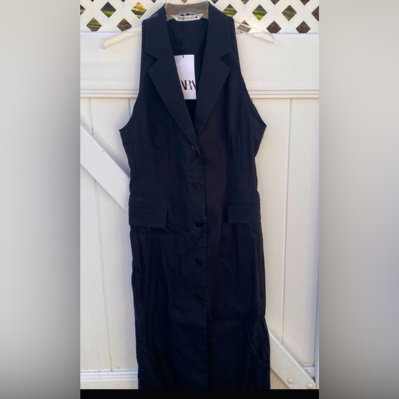 Zara Woman V-Neck  black Linen Blend Dress size L - Picture 1 of 5